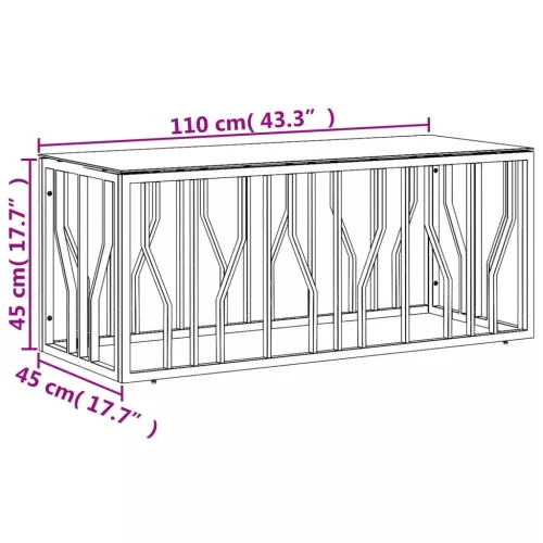 Aranyszínű üveg és rozsdamentes acél dohányzóasztal 110x45x45cm