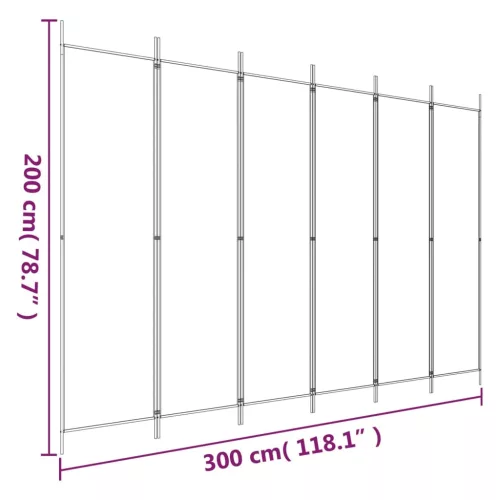6 paneles fehér szövet térelválasztó 300x200 cm