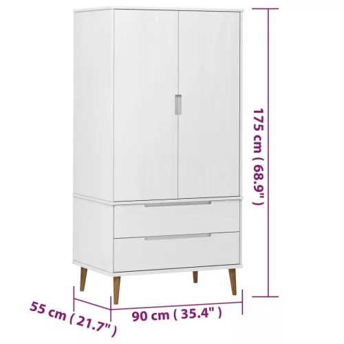 MOLDE fehér tömör fenyőfa gardrób 90 x 55 x 175 cm