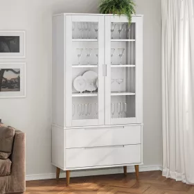   MOLDE fehér tömör fenyőfa vitrin szekrény 90 x 35 x 175 cm