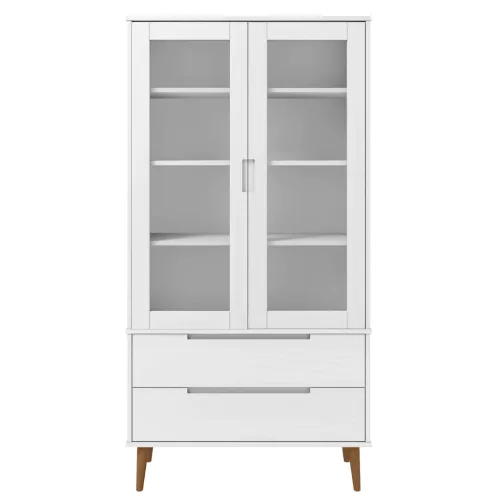 MOLDE fehér tömör fenyőfa vitrin szekrény 90 x 35 x 175 cm