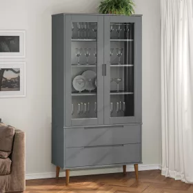   MOLDE szürke tömör fenyőfa vitrin szekrény 90 x 35 x 175 cm