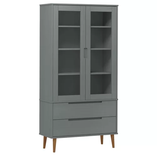 MOLDE szürke tömör fenyőfa vitrin szekrény 90 x 35 x 175 cm