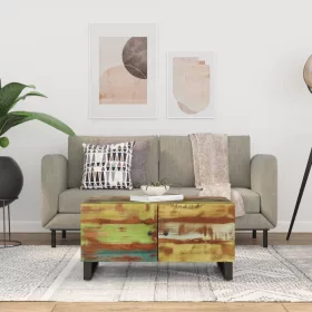  Tömör újrahasznosított és szerelt fa dohányzóasztal 80x50x40 cm