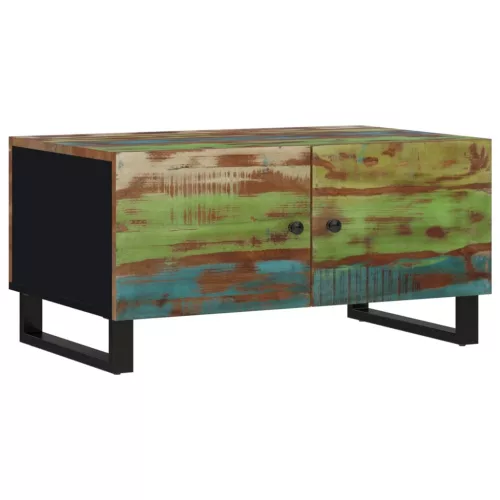 Tömör újrahasznosított és szerelt fa dohányzóasztal 80x50x40 cm