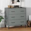 OSLO szürke tömör fa tálalószekrény 3 fiókkal 77 x 40 x 79,5 cm
