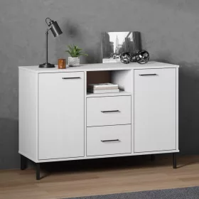   OSLO fehér tömör fa tálalószekrény fémlábakkal 113x40x77 cm