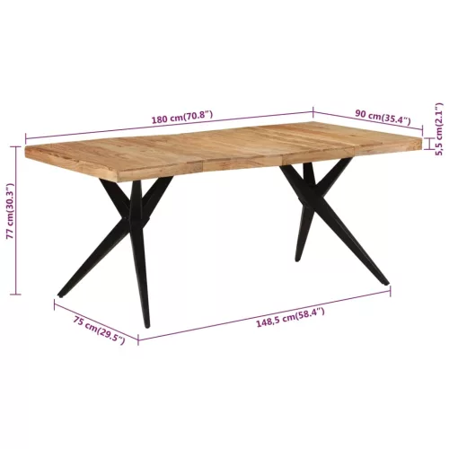 Fekete tömör akácfa étkezőasztal 180 x 90 x 77 cm