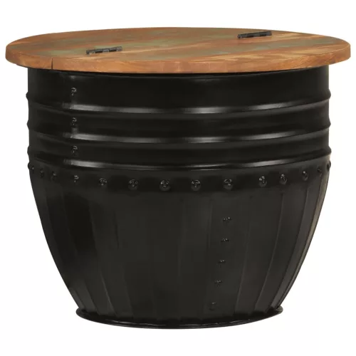 Fekete tömör újrahasznosított fa dohányzóasztal 50 x 39,5 cm