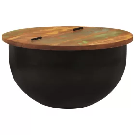   Fekete tömör újrahasznosított fa dohányzóasztal 50 x 27 cm