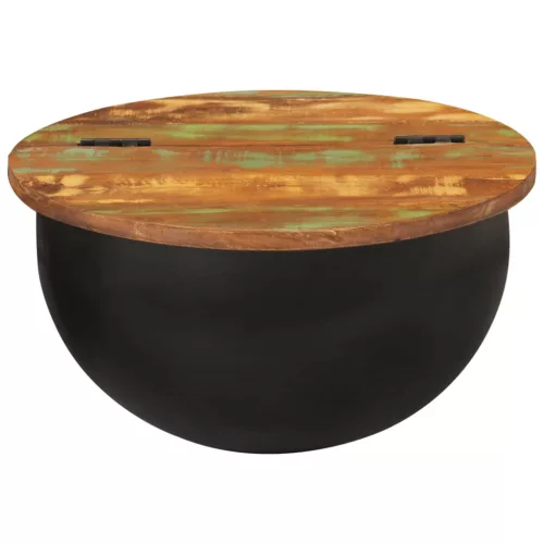 Fekete tömör újrahasznosított fa dohányzóasztal 50 x 27 cm