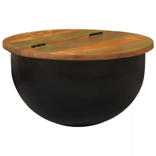 Fekete tömör újrahasznosított fa dohányzóasztal 50 x 27 cm