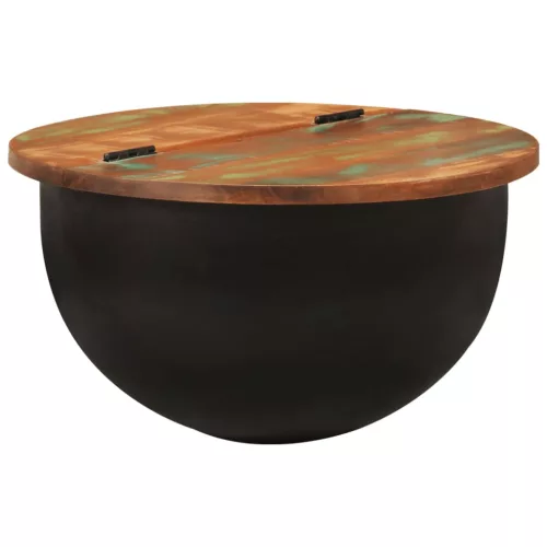 Fekete tömör újrahasznosított fa dohányzóasztal 50 x 27 cm