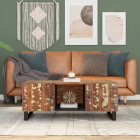   Tömör újrahasznosított és szerelt fa dohányzóasztal 100x54x40cm