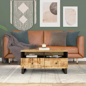   Tömör mangófa és szerelt fa dohányzóasztal 80 x 54 x 40 cm