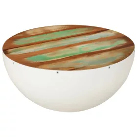   Tál alakú fehér újrahasznosított fa dohányzóasztal Ø50x24 cm