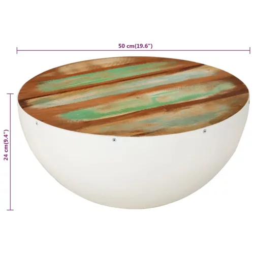 Tál alakú fehér újrahasznosított fa dohányzóasztal Ø50x24 cm