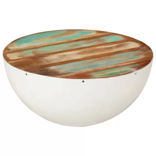 Tál alakú fehér újrahasznosított fa dohányzóasztal Ø50x24 cm