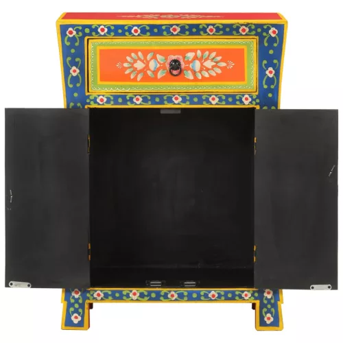 Kézzel festett tömör mangófa kisszekrény ajtókkal 53x30x74 cm