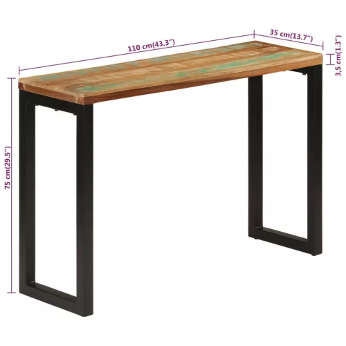 Tömör újrahasznosított fa tálalóasztal 110x35x75 cm