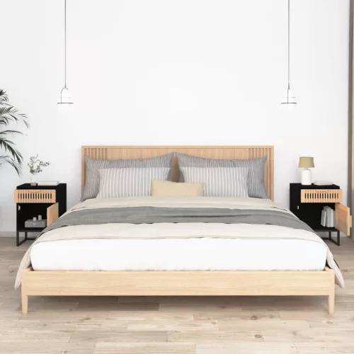 2 db fekete szerelt fa és vas éjjeliszekrény 40x30x55,5 cm