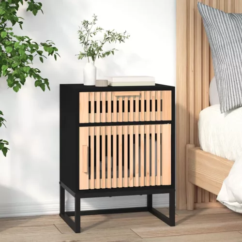 2 db fekete szerelt fa és vas éjjeliszekrény 40x30x55,5 cm