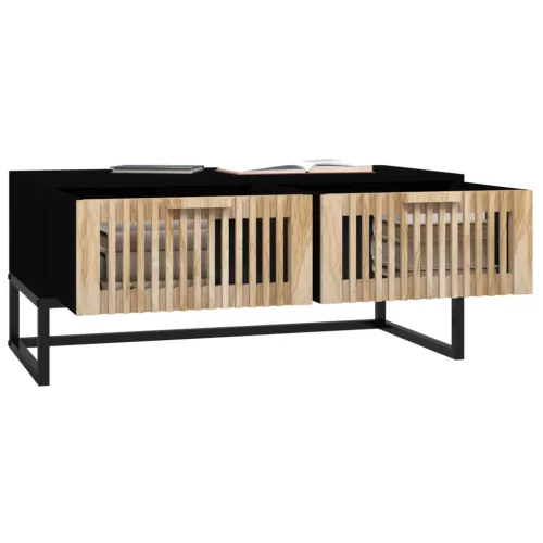 Fekete szerelt fa és vas dohányzóasztal 80 x 40 x 35 cm