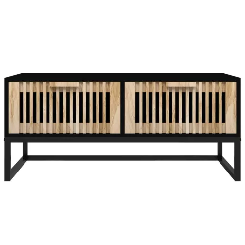 Fekete szerelt fa és vas dohányzóasztal 80 x 40 x 35 cm