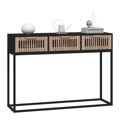Fekete szerelt fa és vas tálalóasztal 105x30x75 cm