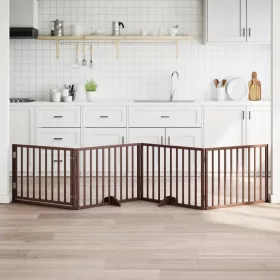   Barna nyárfa kutyakapu összecsukható ajtóval, 4 panellel, 320 cm
