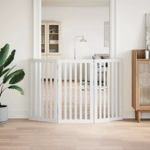 Fehér nyárfa 3 paneles összecsukható kutyakapu 150 cm