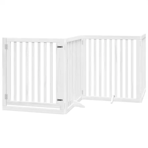 Fehér nyárfa 4 paneles összecsukható kutyakapu ajtóval 320 cm