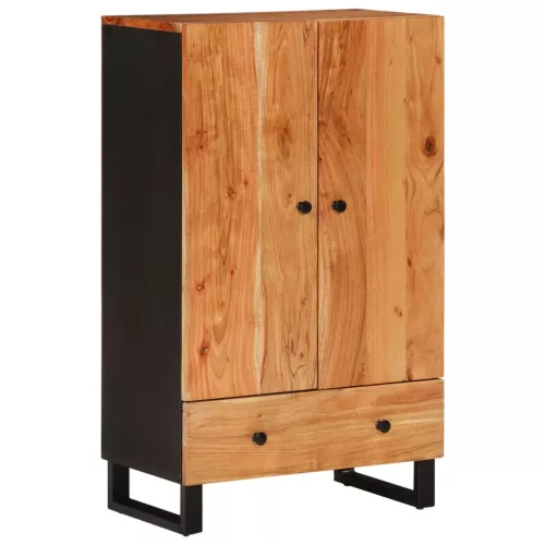 Tömör akácfa és vas magasszekrény fiókkal 60x33x100 cm