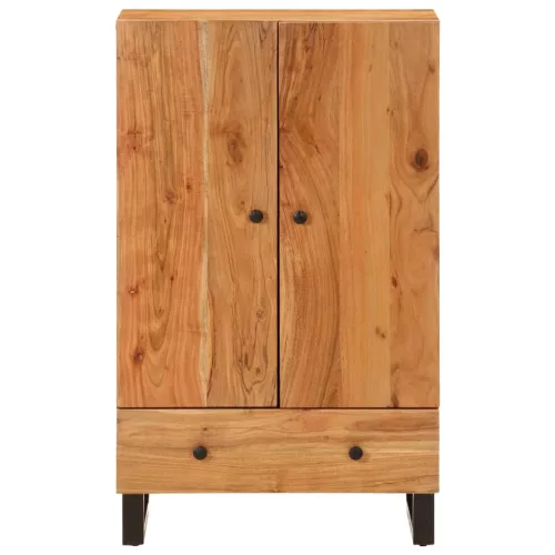 Tömör akácfa és vas magasszekrény fiókkal 60x33x100 cm