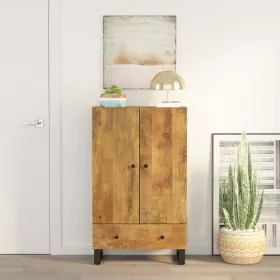   Tömör mangófa és vas magasszekrény fiókkal 60x33x100 cm
