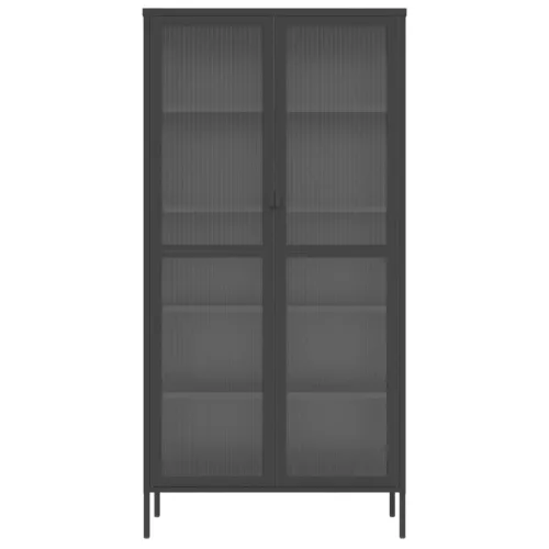 Fekete üveg és acél magasszekrény 85 x 40 x 180 cm