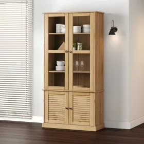   VIGO üvegvitrines tömör fenyőfa éjjeliszekrény 85x35x170 cm