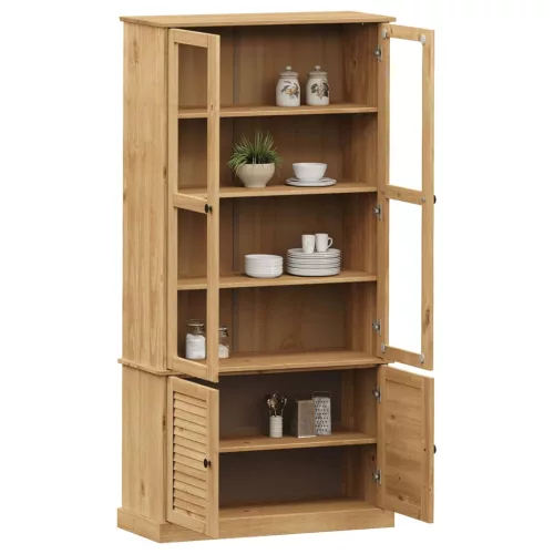 VIGO üvegvitrines tömör fenyőfa éjjeliszekrény 85x35x170 cm