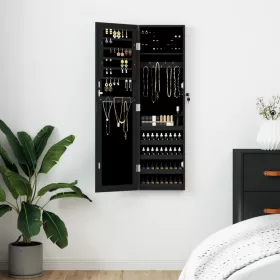   Fekete falra szerelhető tükrös ékszerszekrény 30x8,5x106 cm