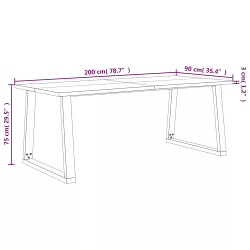 Tömör akácfa étkezőasztal természetes éllel 200 x 90 x 75 cm