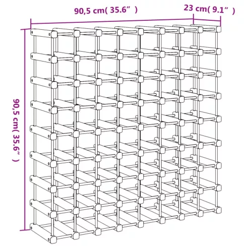 Tömör fenyőfa bortartó 72 palackhoz 90,5x23x90,5 cm