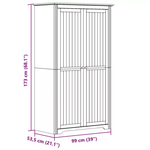 BODO fehér és barna tömör fenyőfa ruhásszekrény 99x53,5x173 cm