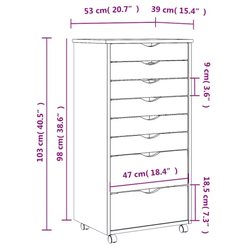 MOSS fehér tömör fenyőfa görgős szekrény fiókokkal