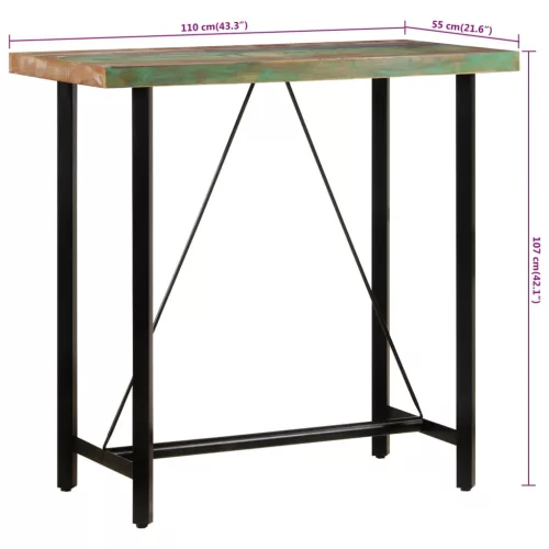 Tömör újrahasznosított fa és vas bárasztal 110 x 55 x 107 cm