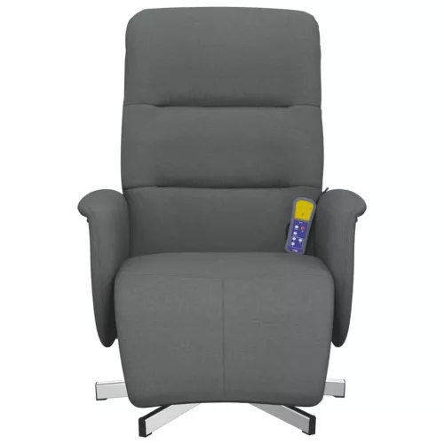 Sötétszürke szövet dönthető masszázsfotel lábtartóval