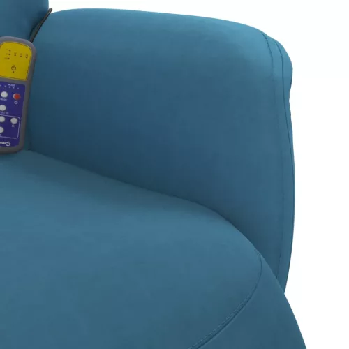 Kék bársony dönthető masszázsfotel lábtartóval