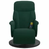 Sötétzöld bársony dönthető masszázsfotel lábtartóval