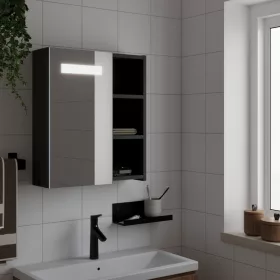   Fekete tükrös fürdőszobaszekrény LED-del 45 x 13 x 52 cm