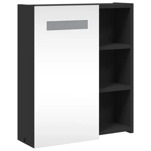Fekete tükrös fürdőszobaszekrény LED-del 45 x 13 x 52 cm