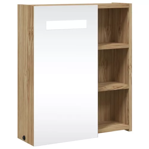 Tölgyszínű tükrös fürdőszobaszekrény LED-del 45 x 13 x 52 cm